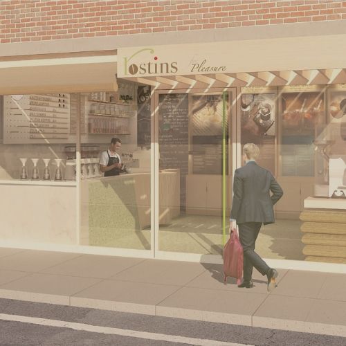 Rostins for Pleasure coffee shop storefront